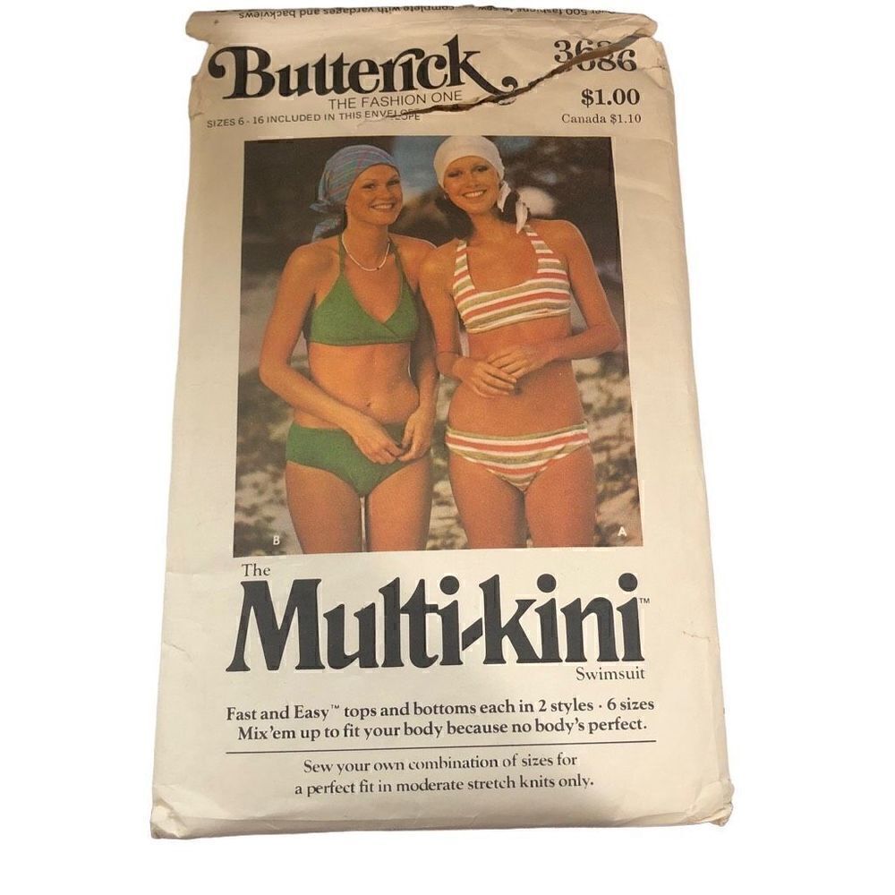 VTG Butterick Sewing Pattern 3686 Multi-kini Sizes 6-16 (see measurements for fi